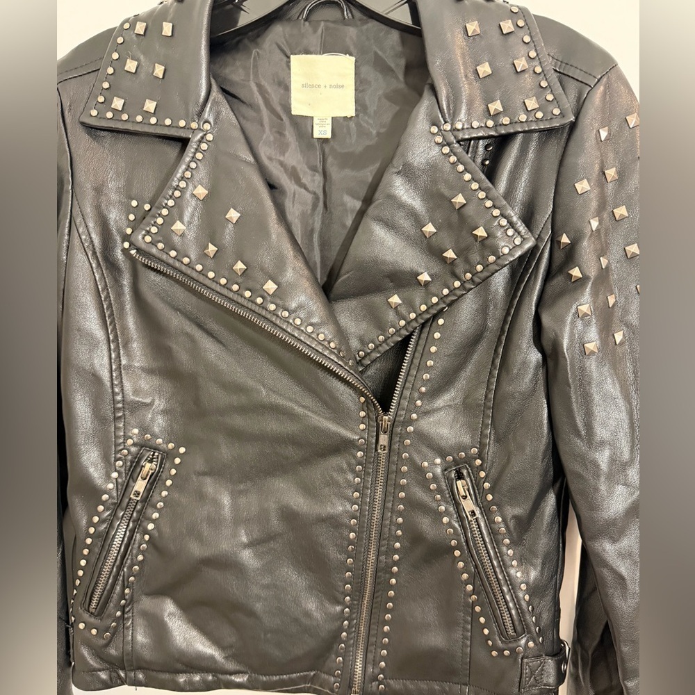 Silence + Noise Irina Embroidered Vegan Leather Moto Jacket XS - Picture 12 of 16